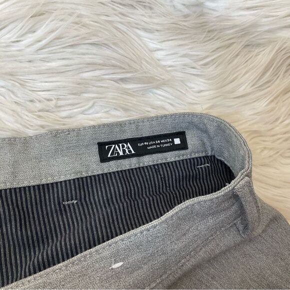 Zara Men's Basic Flat Front Slim Fit Straight Trousers Dress Pants Gray Size 34 - Picture 10 of 12